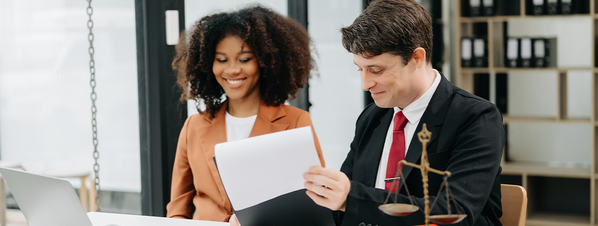 Lawyer talking to a client