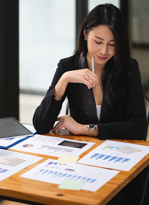 Businesswoman analyzing data